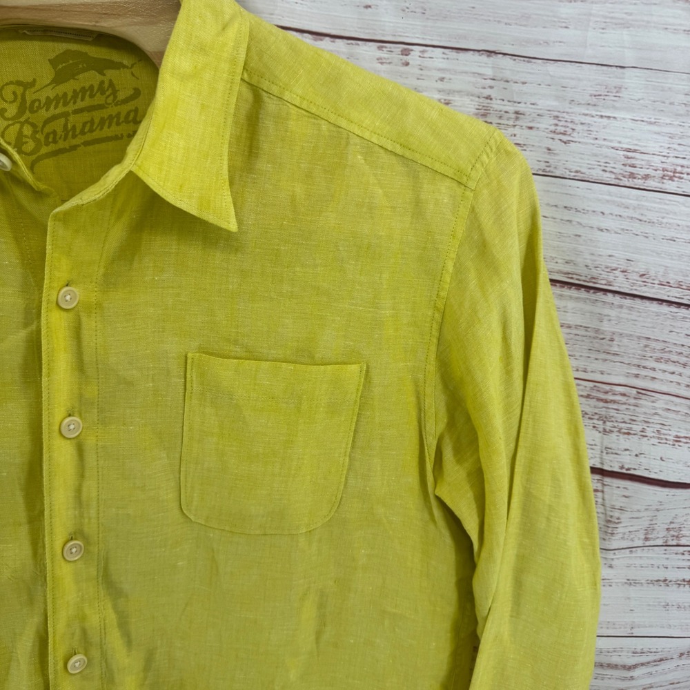 Tommy Bahama Relax Shirt  Mens XL Yellow Linen Long Sleeve Button Up Vacation - Picture 3 of 10